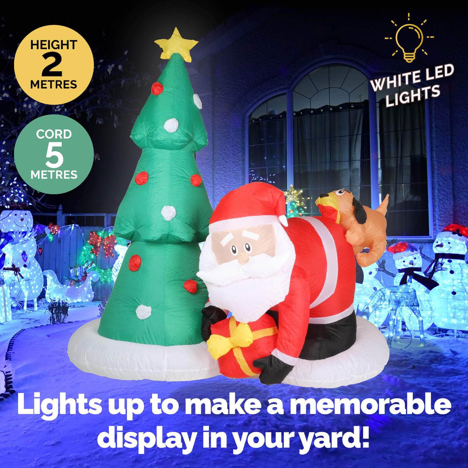 2m Santa Puppy & Tree Built-In Blower Bright LED Lighting