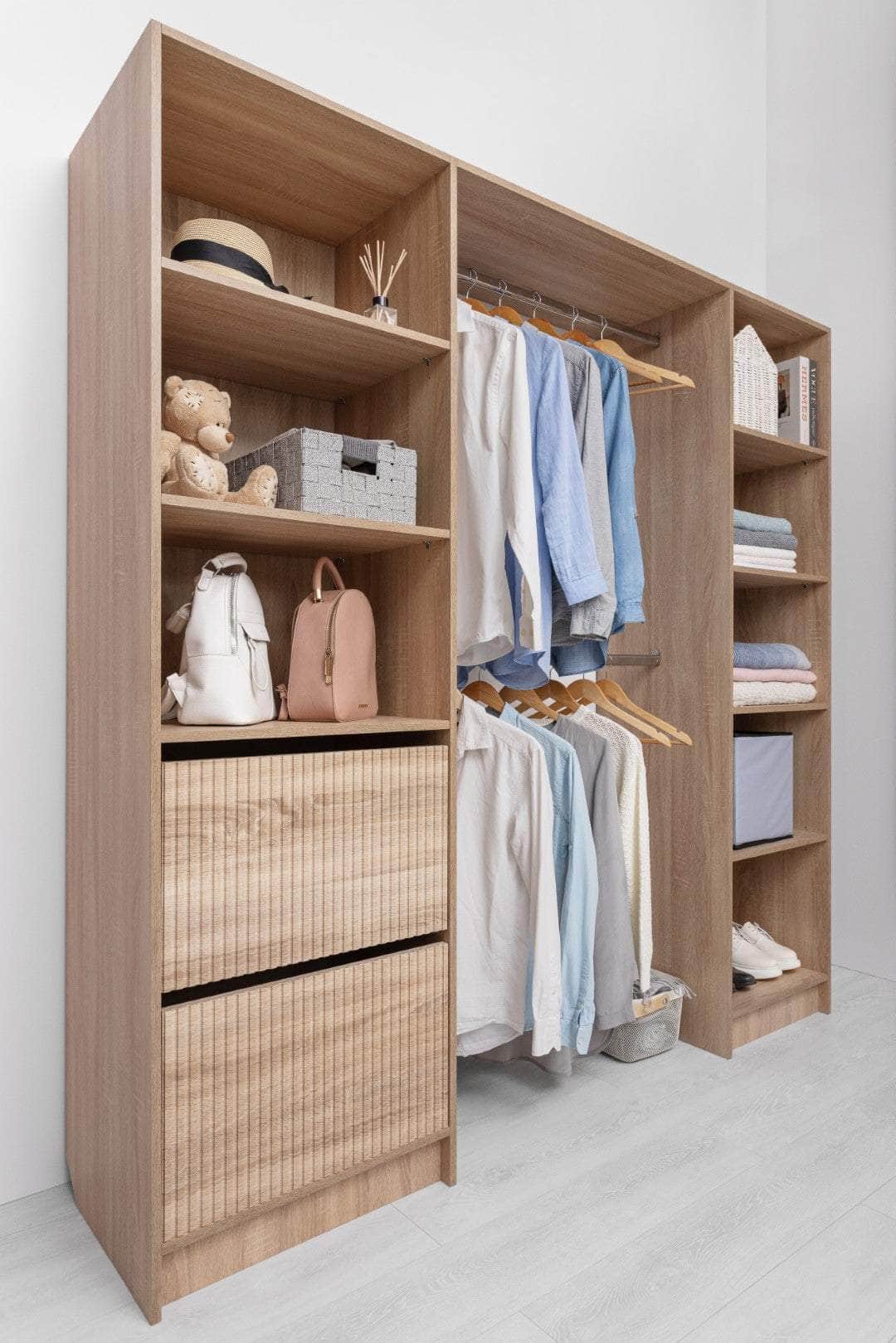 2M Walk In Wardrobe Kit - Classic/ Nordic Ash/Fluted/Hamptons/Natural Oak