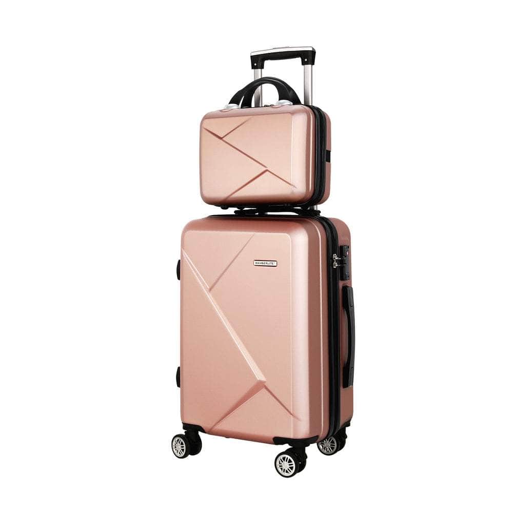 2Pc Luggage 12" 20" Trolley Travel Suitcase Storage Carry On Tsa Lock Rose Gold