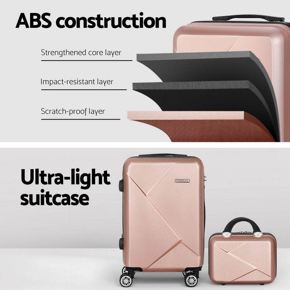 2Pc Luggage 12" 20" Trolley Travel Suitcase Storage Carry On Tsa Lock Rose Gold