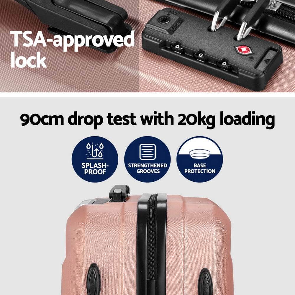 2Pc Luggage 12" 20" Trolley Travel Suitcase Storage Carry On Tsa Lock Rose Gold