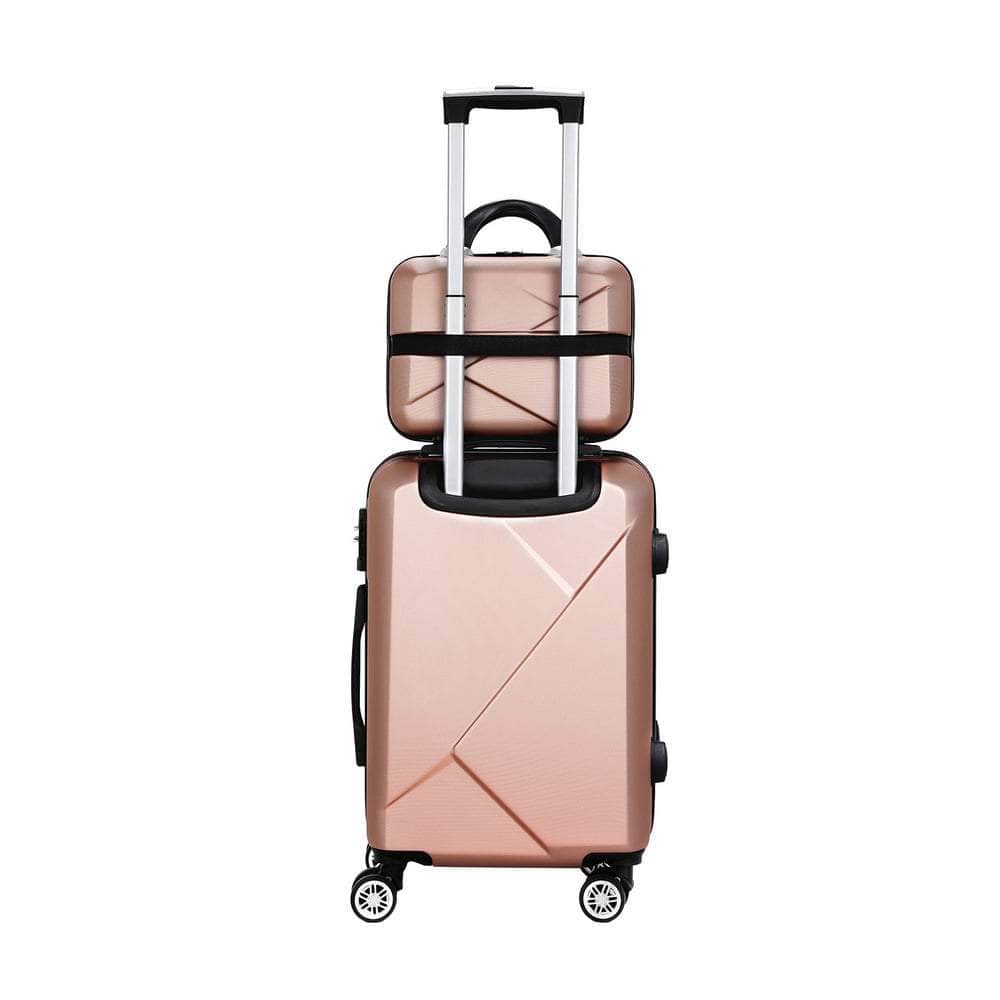 2Pc Luggage 12" 20" Trolley Travel Suitcase Storage Carry On Tsa Lock Rose Gold