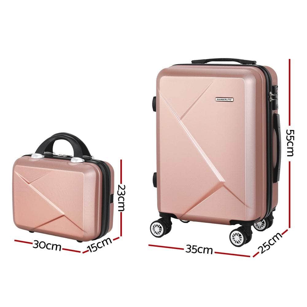 2Pc Luggage 12" 20" Trolley Travel Suitcase Storage Carry On Tsa Lock Rose Gold