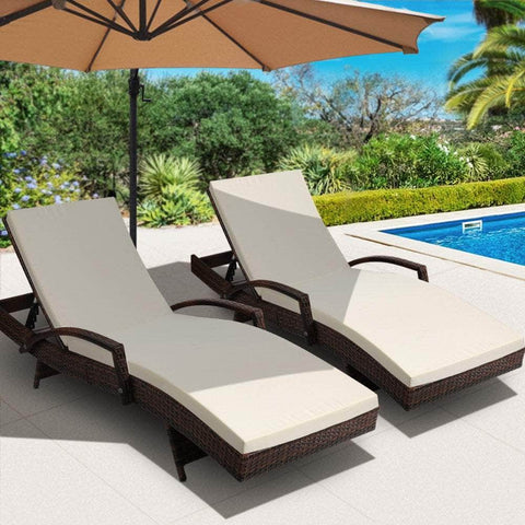 2pc Sun Lounge Outdoor Furniture Day Bed Rattan Wicker Lounger Patio
