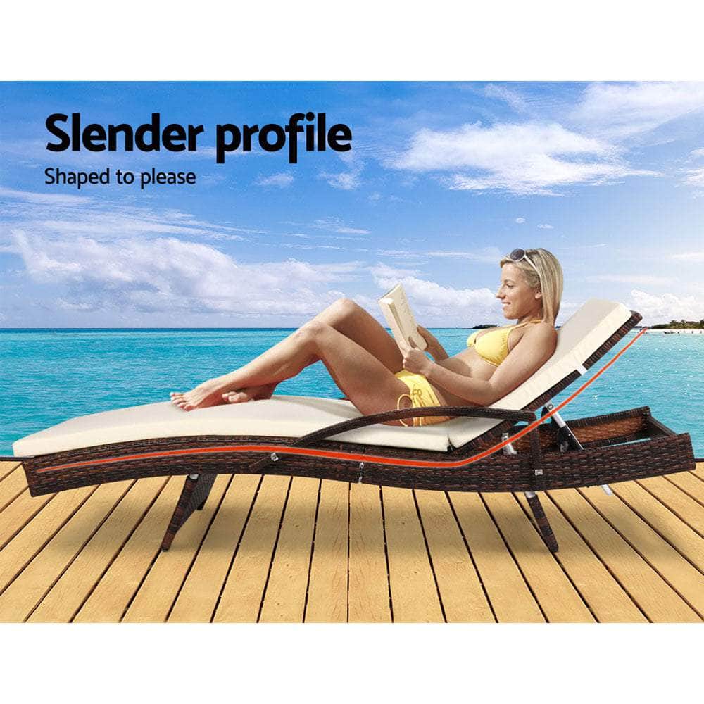 2pc Sun Lounge Outdoor Furniture Day Bed Rattan Wicker Lounger Patio
