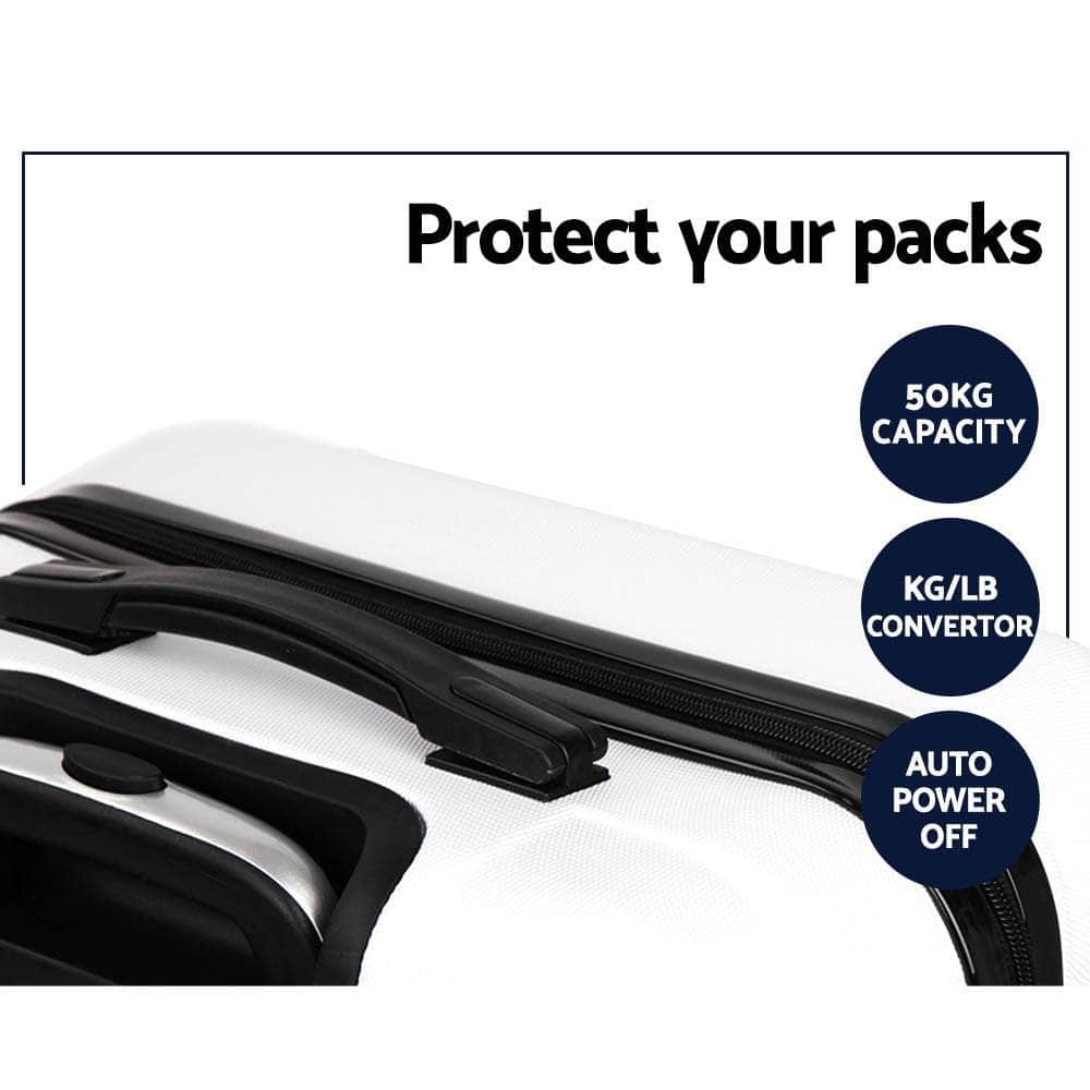 2pc White TSA Travel Luggage Set – Hard Shell, Strap