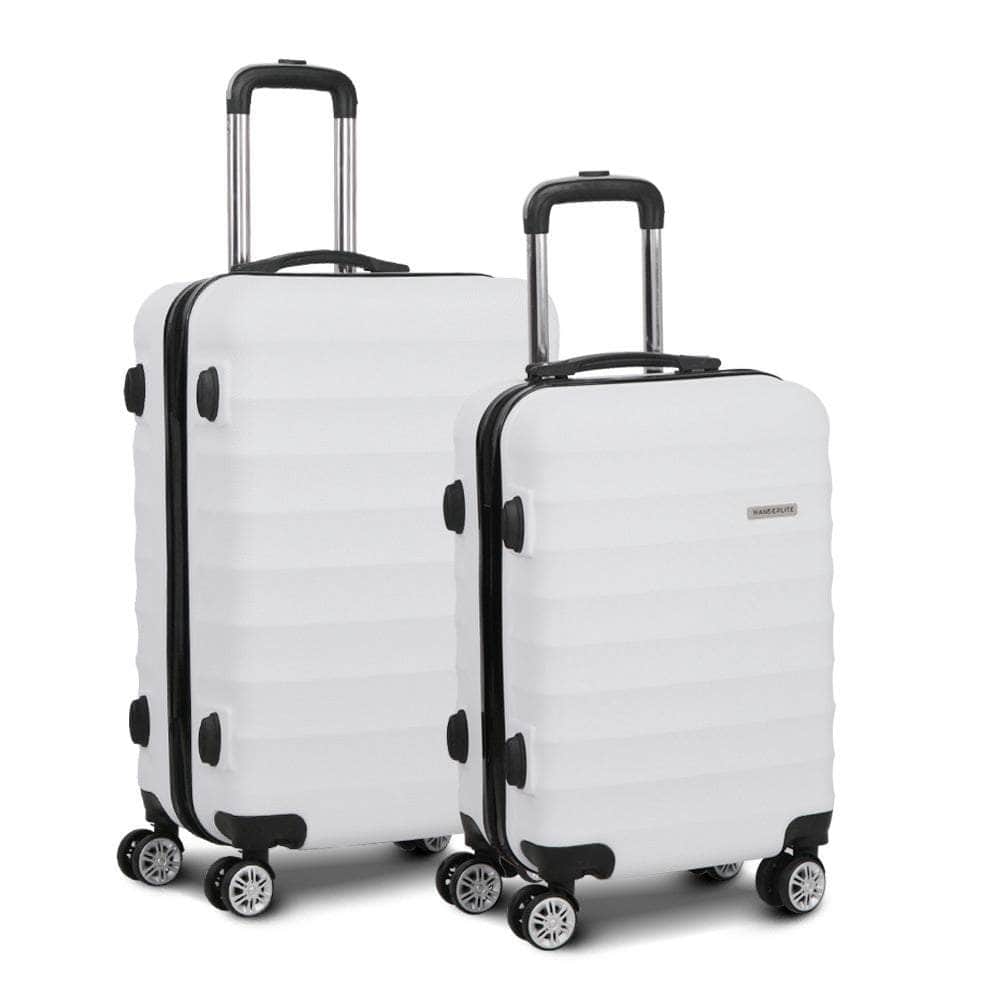 2pc White TSA Travel Luggage Set – Hard Shell, Strap