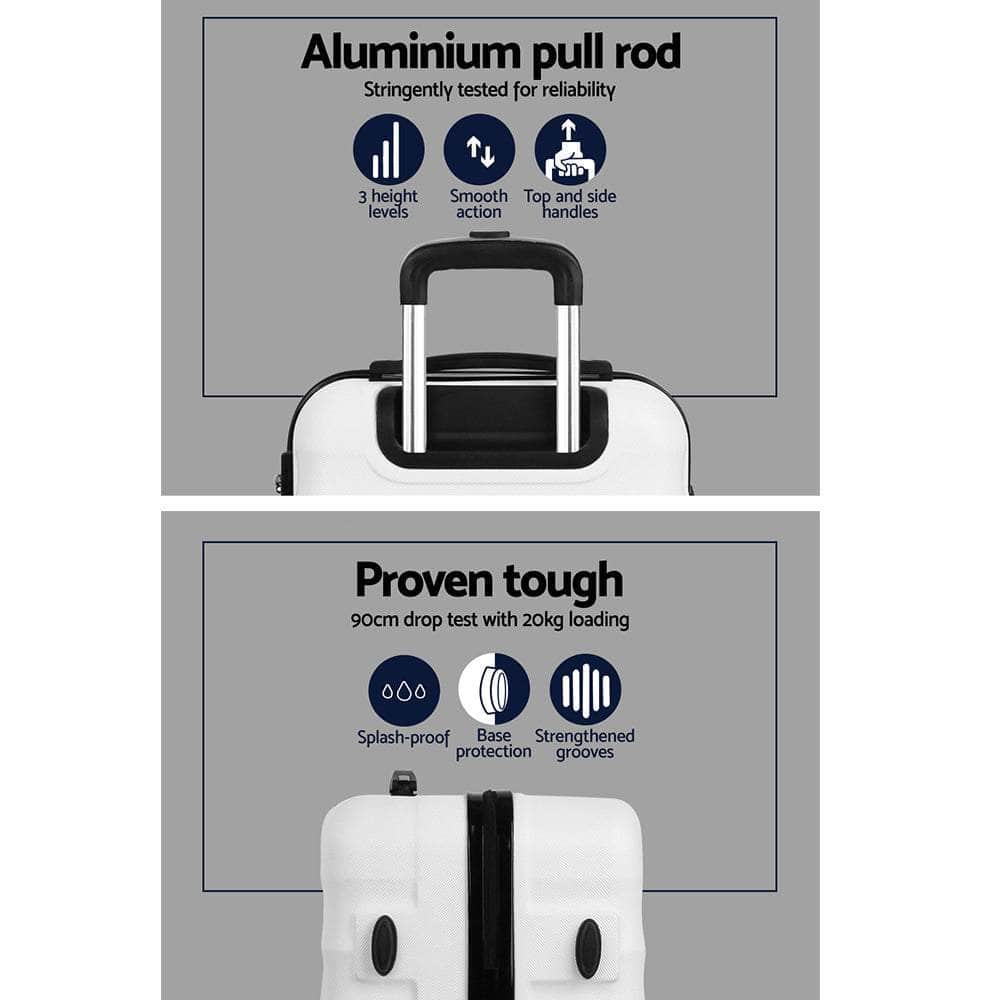 2pc White TSA Travel Luggage Set – Hard Shell, Strap