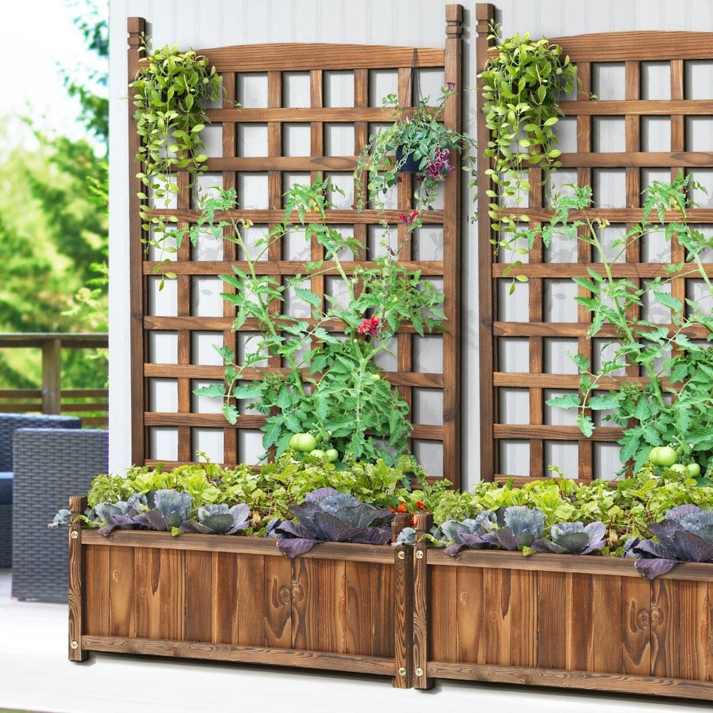 2pc Wooden Garden Bed with Trellis-Aluminium grey