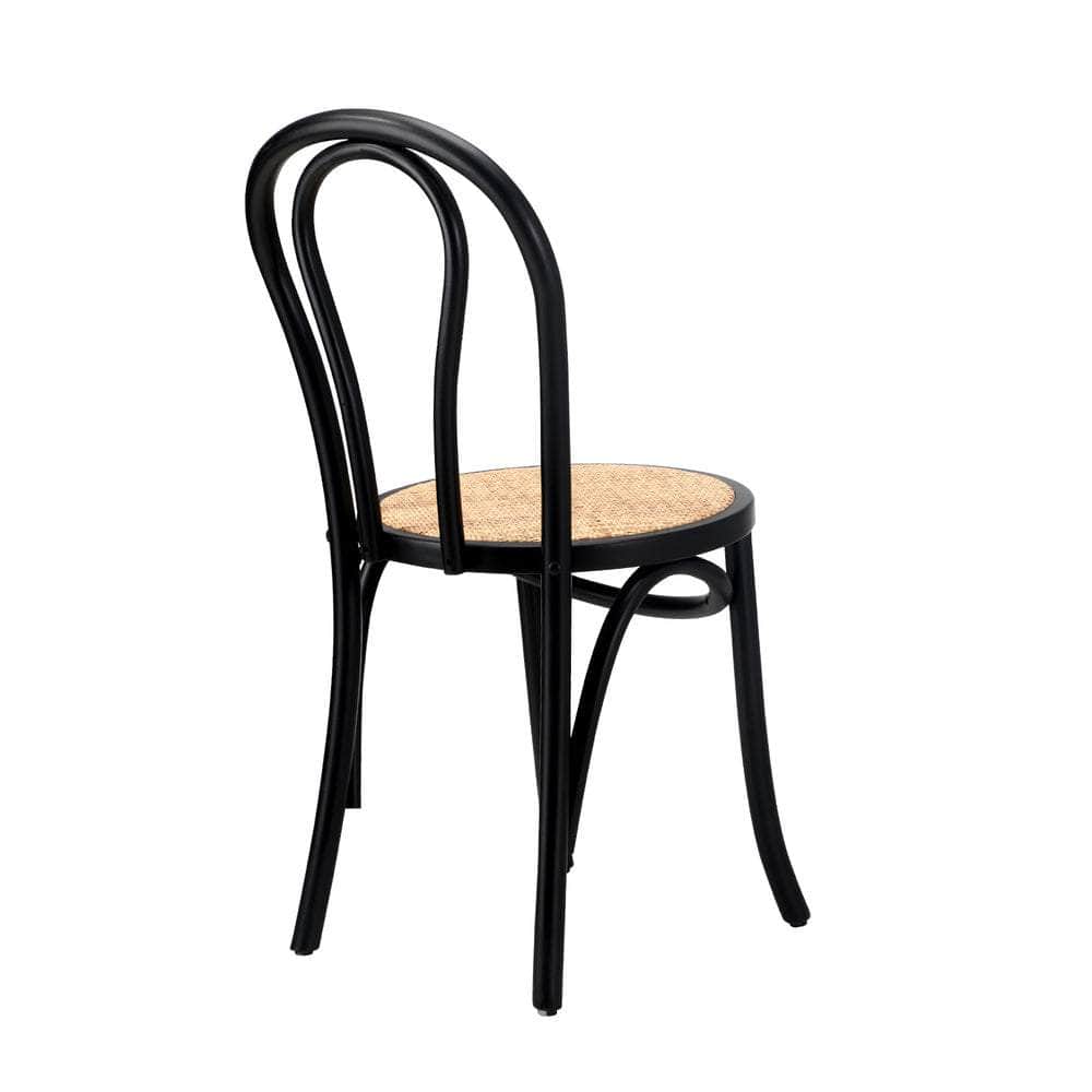 2PCS Black Dining Chairs Solid Wood Frame with Rattan Seat for Kitchen