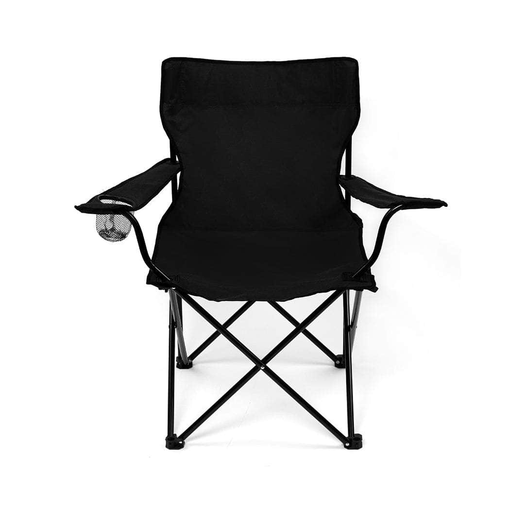 2Pcs Camping Chairs Folding Arm Black