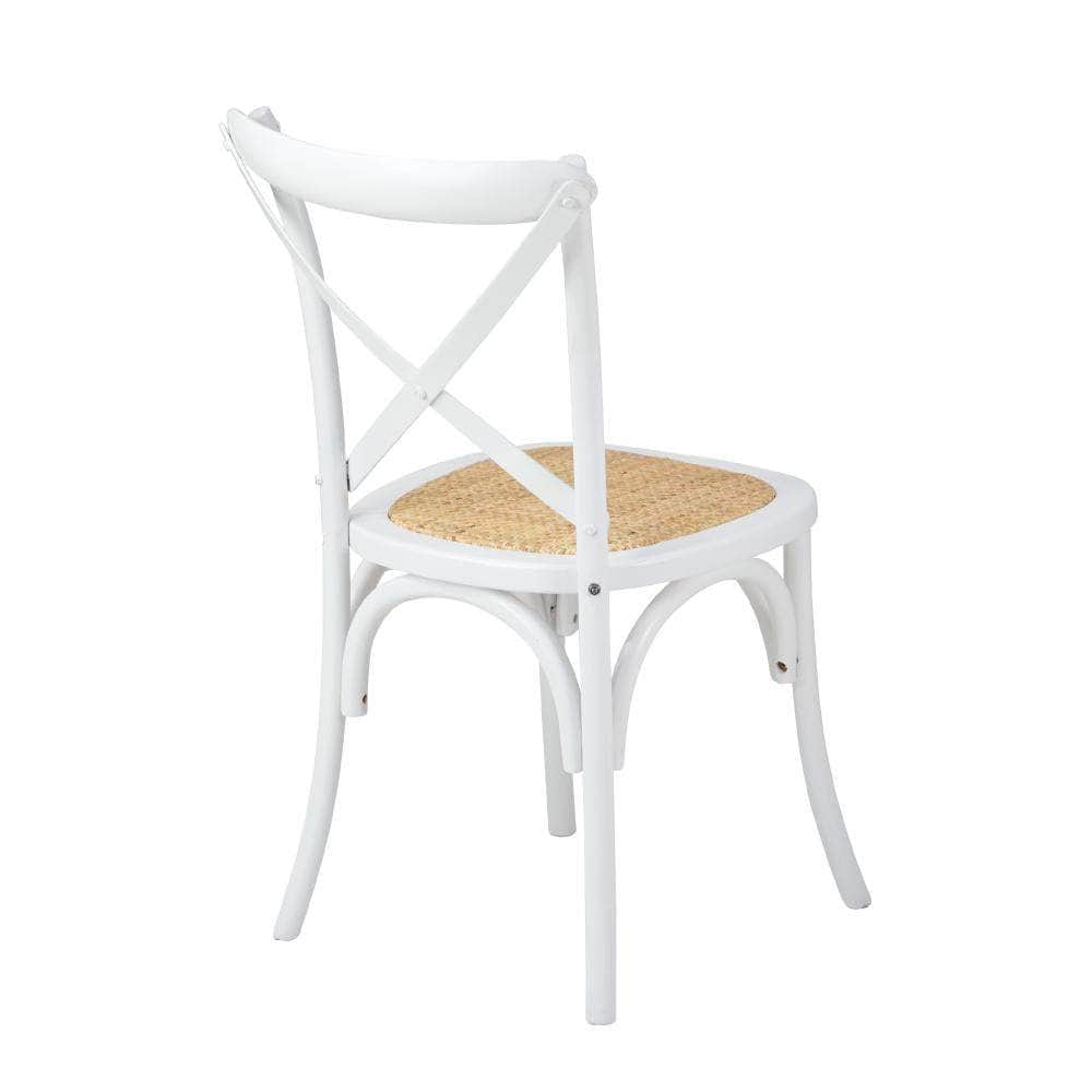 2PCS Crossback Dining Chair Solid Wood Ratan Seat White