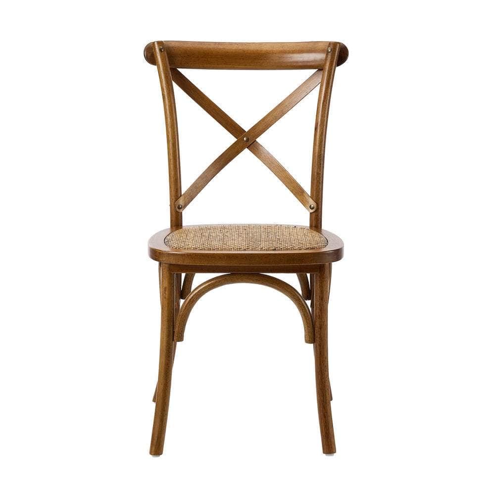 2PCS Crossback Wooden Dining Chair Rattan Seat Walnut