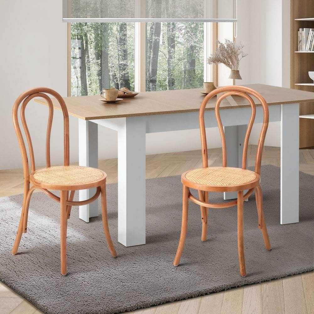 2PCS Dining Chair Solid Wooden Ratan Seat Beige