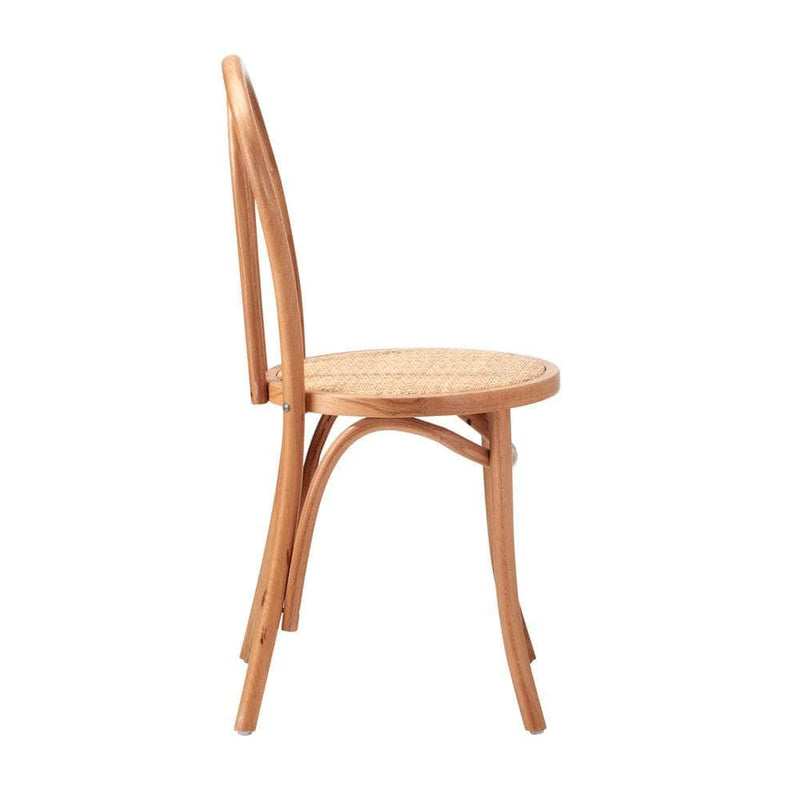 2Pcs - 2PCS Dining Chair Solid Wooden Ratan Seat Beige