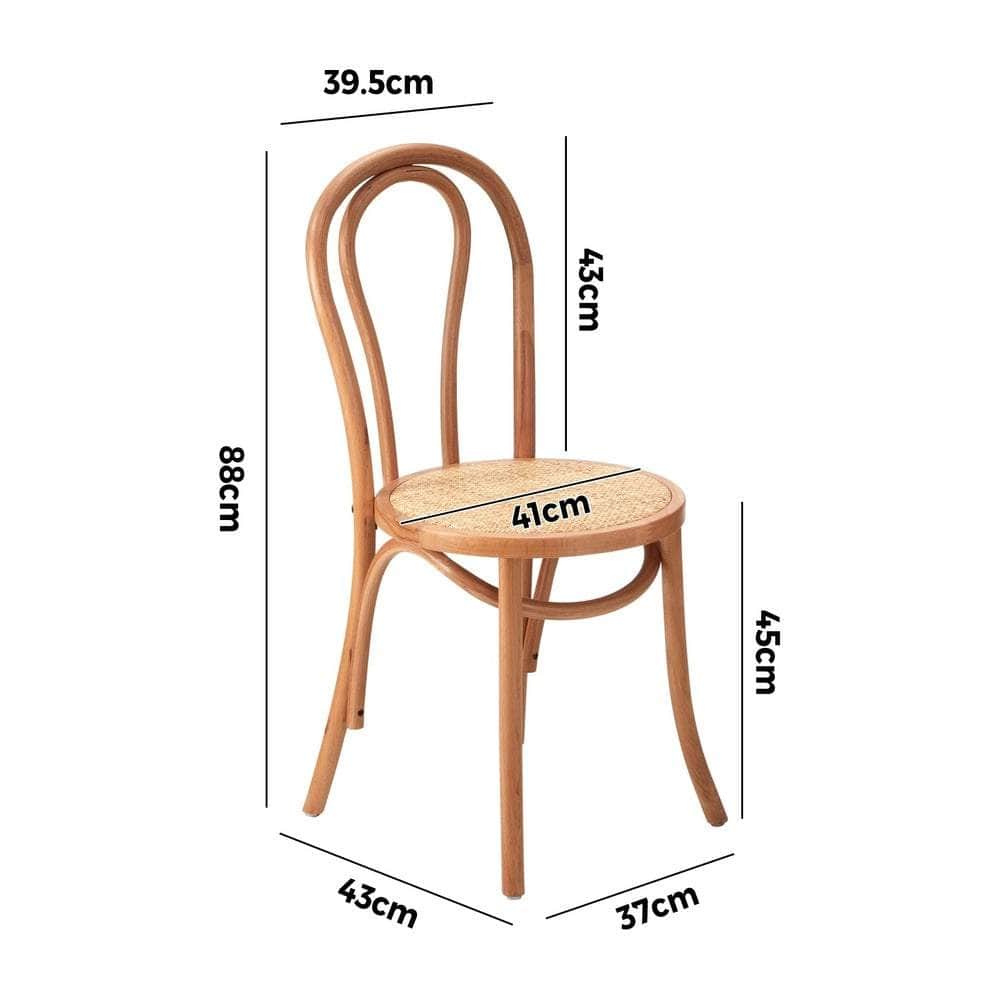 2PCS Dining Chair Solid Wooden Ratan Seat Beige