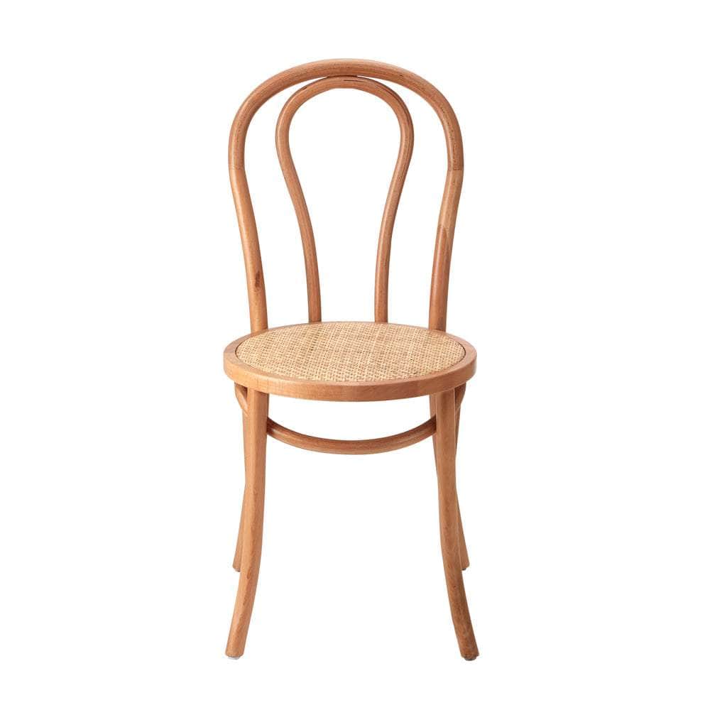 2PCS Dining Chair Solid Wooden Ratan Seat Beige