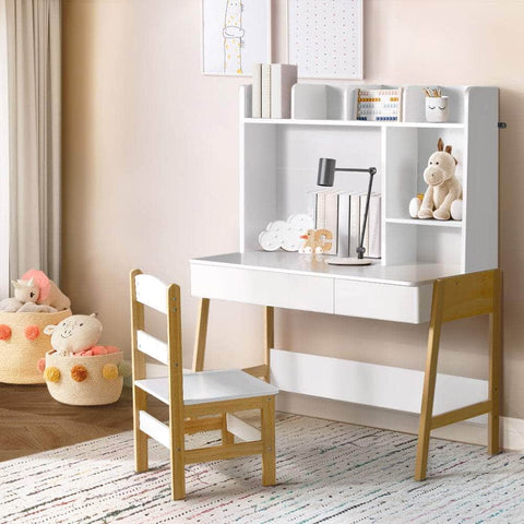 2Pcs Kids Table And Chairs Set Study Activity Toys Storage Desk Drawer