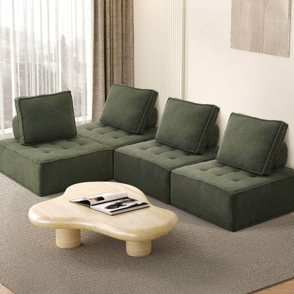 2PCS Modular Sofa Lounge Chair Armless Sherpa Green
