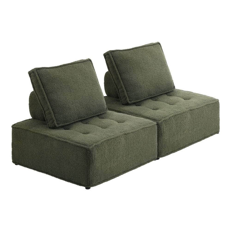 2PCS Modular Sofa Lounge Chair Armless Sherpa Green, 2Pcs