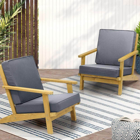 2PCS Outdoor Armchair Furniture Lounge Wooden Chair Patio Garden Sofa Set
