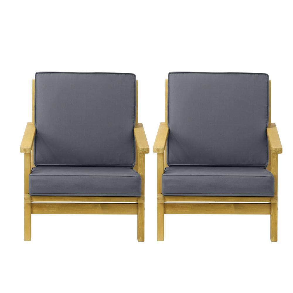 2PCS Outdoor Armchair Furniture Lounge Wooden Chair Patio Garden Sofa Set
