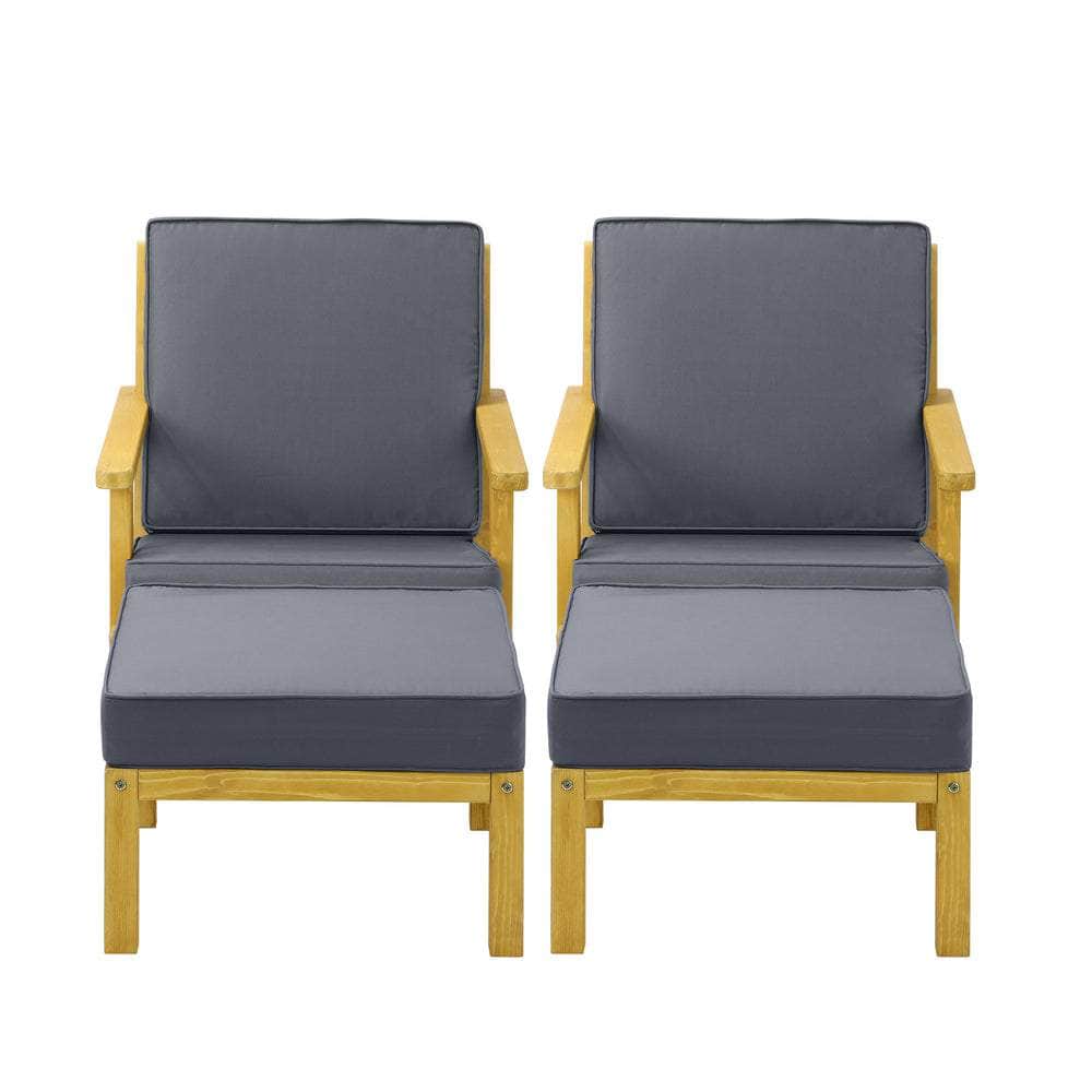 2PCS Outdoor Armchair Furniture Sun Lounge Wooden Garden Sofa Foot Stool