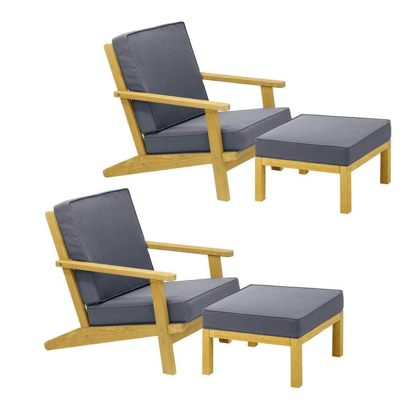2PCS Outdoor Armchair Furniture Sun Lounge Wooden Garden