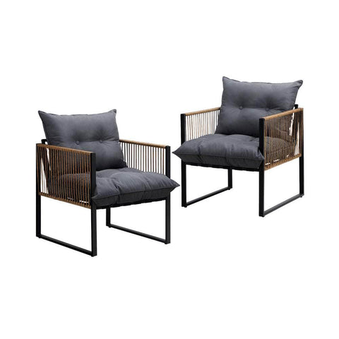 2PCS Outdoor Chairs Patio Set PE Wicker