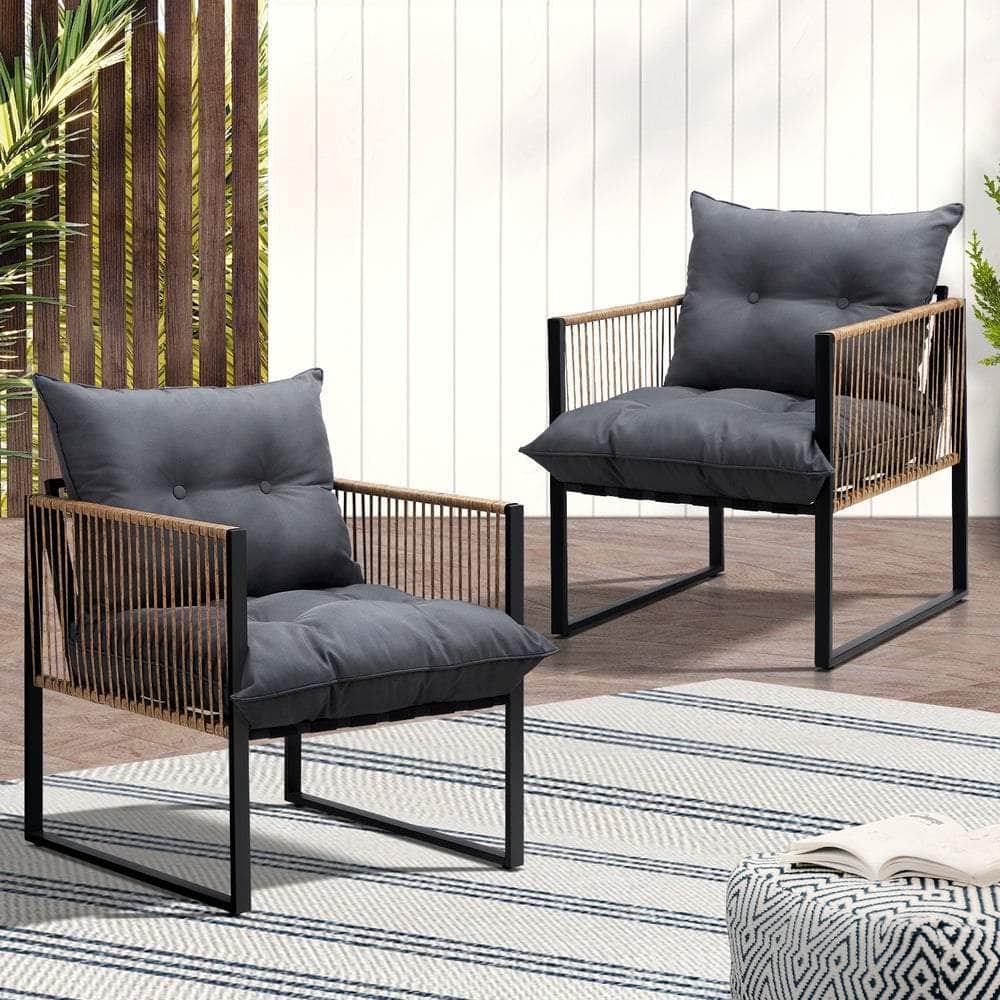 2PCS Outdoor Chairs Patio Set PE Wicker