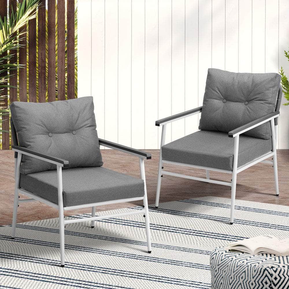 2PCS Outdoor Chairs Set Garden Patio Armchair White