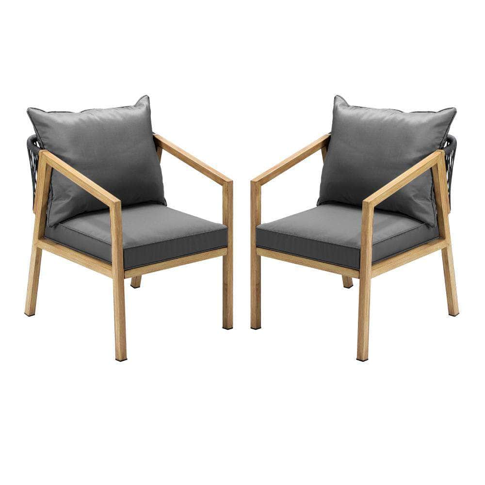 2PCS Outdoor Furniture Chairs Garden Patio Lounge Set Steel Frame Beige