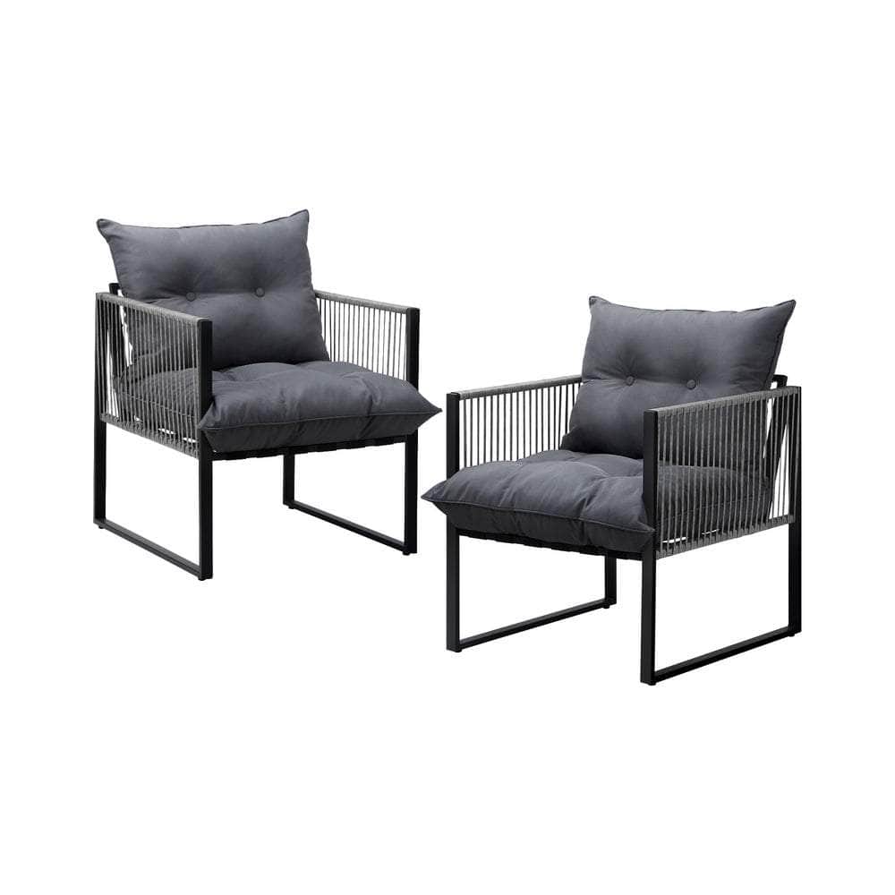 2PCS Outdoor Patio Chairs Garden Sofa Set PE Wicker Grey