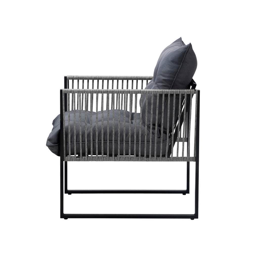 2PCS Outdoor Patio Chairs Garden Sofa Set PE Wicker Grey