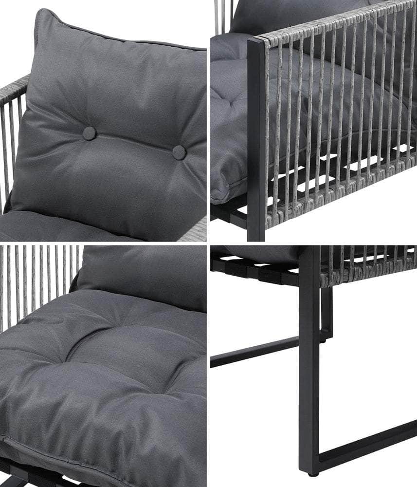 2PCS Outdoor Patio Chairs Garden Sofa Set PE Wicker Grey