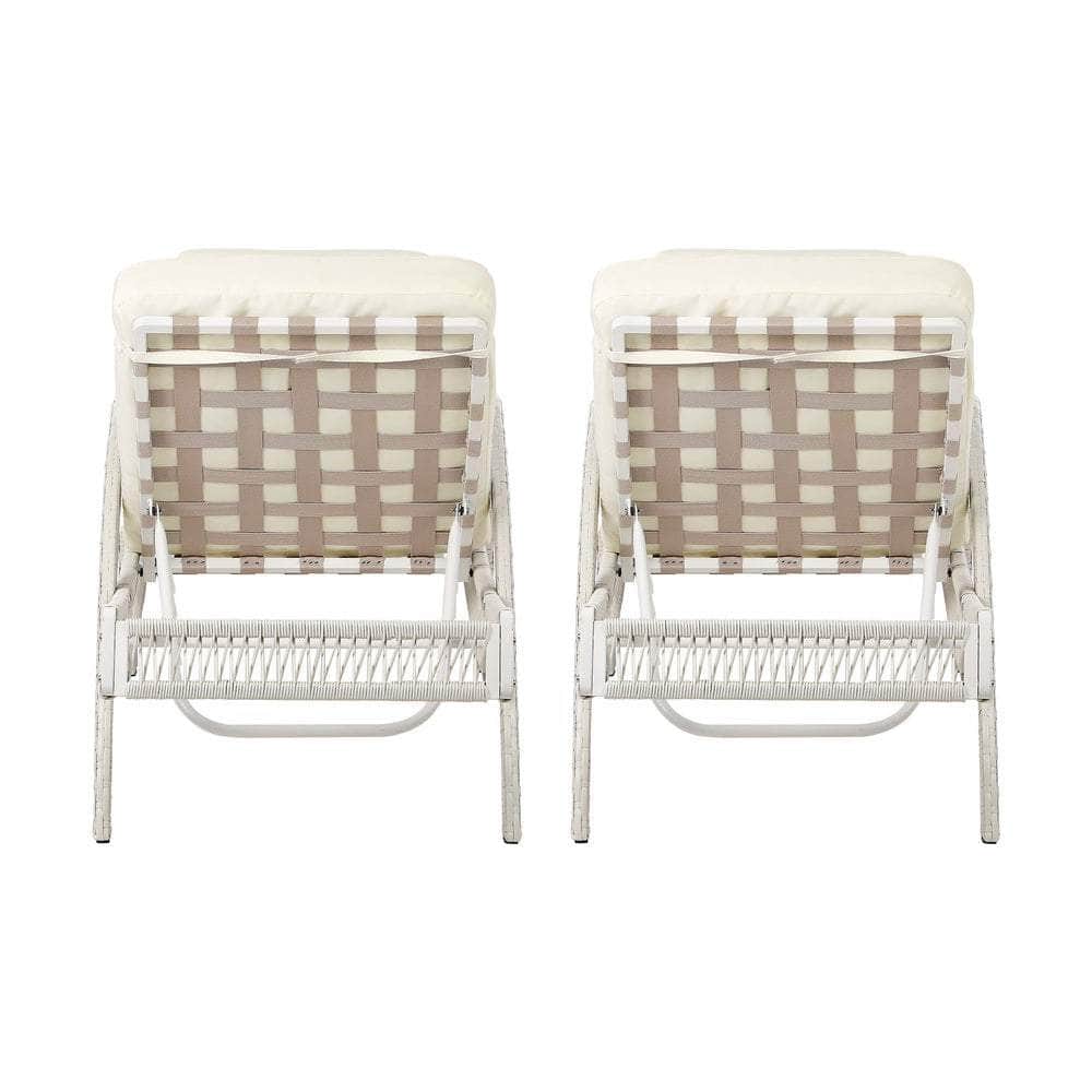 2PCS Outdoor Sun Lounge Wicker Bed Patio Furniture Beige&Grey