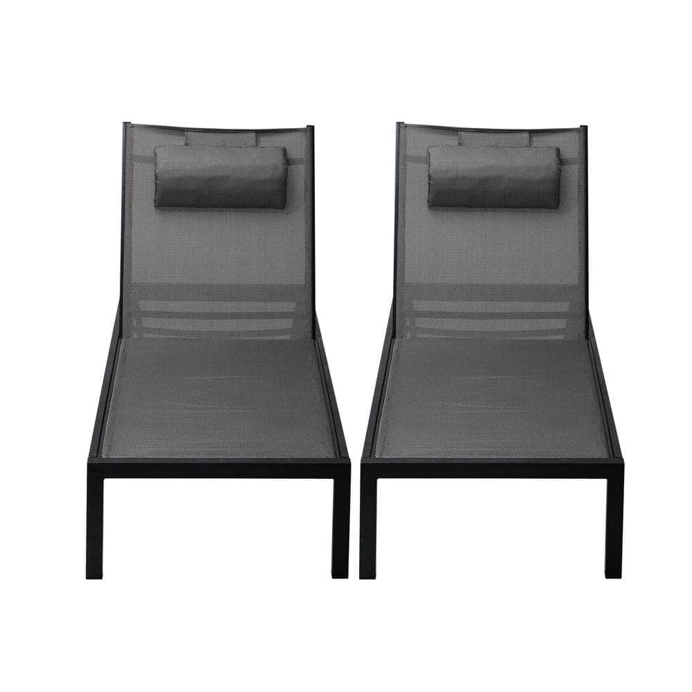 2pcs Outdoor Sun Lounges with Aluminium Frame, Wheels & Reclining Back