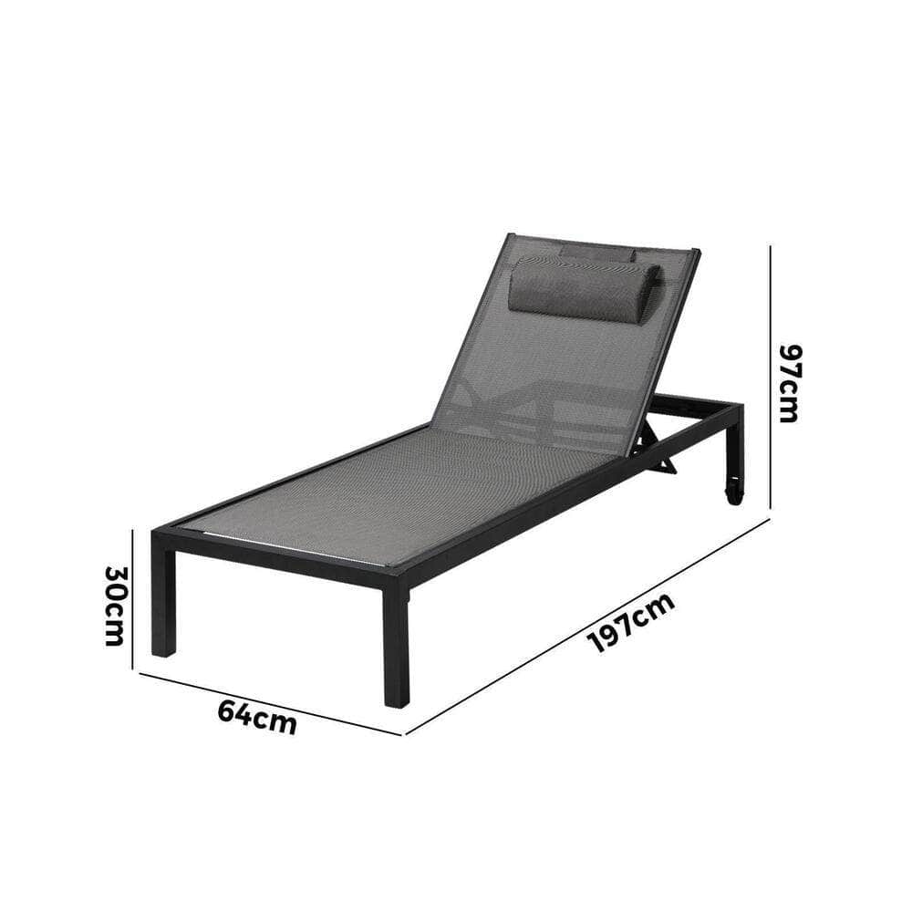 2pcs Outdoor Sun Lounges with Aluminium Frame, Wheels & Reclining Back