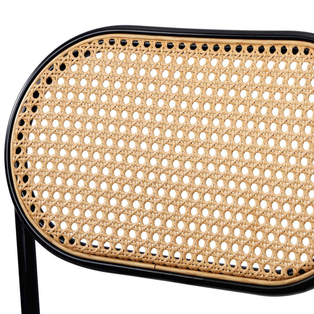2PCS Rattan Dining Chair Sherpa PU Leather White/Black - Rattan finish