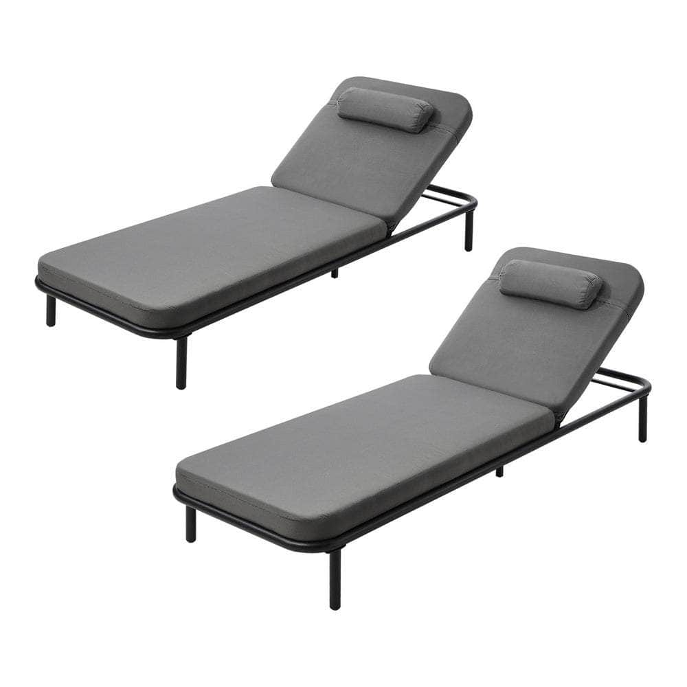 2PCS Sun Lounge Outdoor Patio Furniture Setting Beige & Grey
