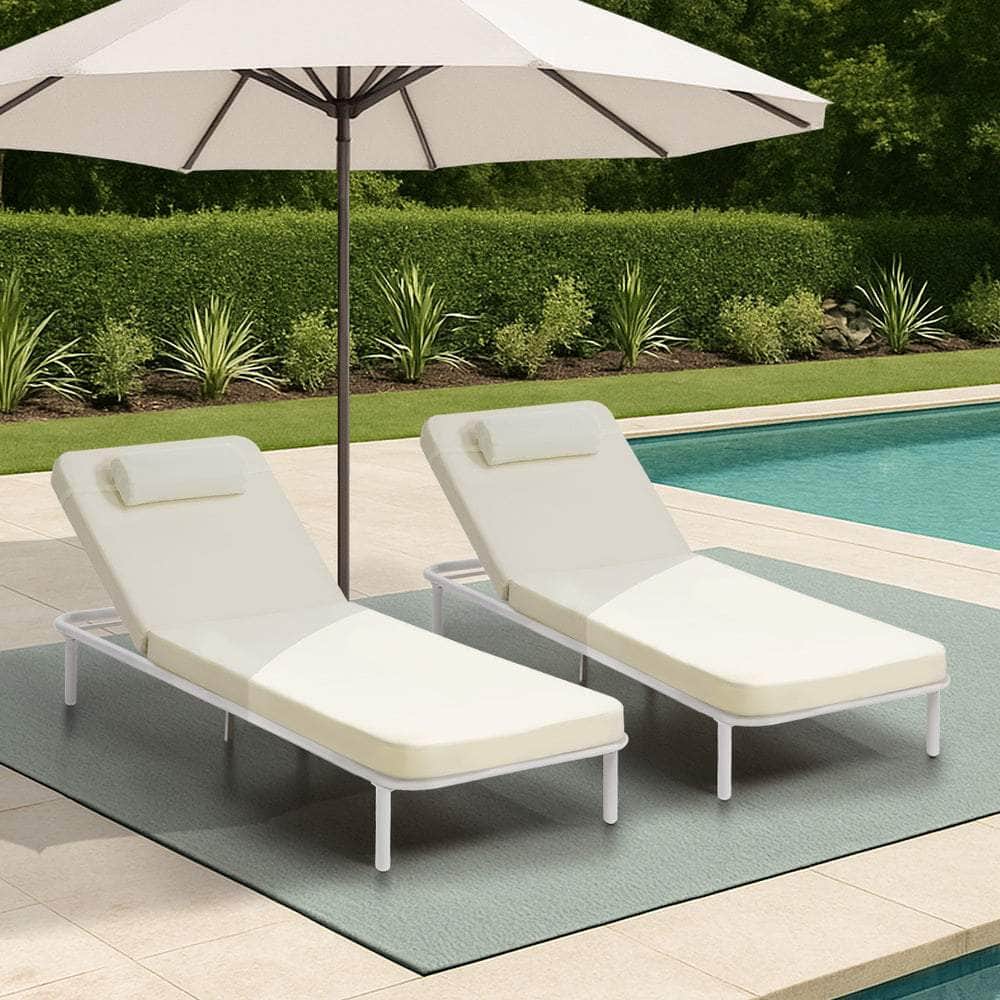 2PCS Sun Lounge Outdoor Patio Furniture Setting Beige & Grey
