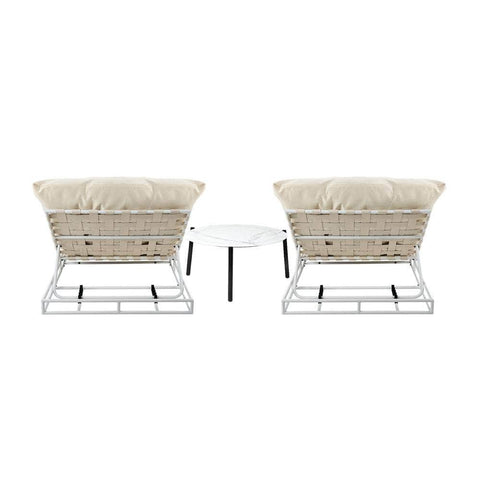 2PCS Sun Lounger Set with Table Outdoor Patio Furniture in Beige for Garden