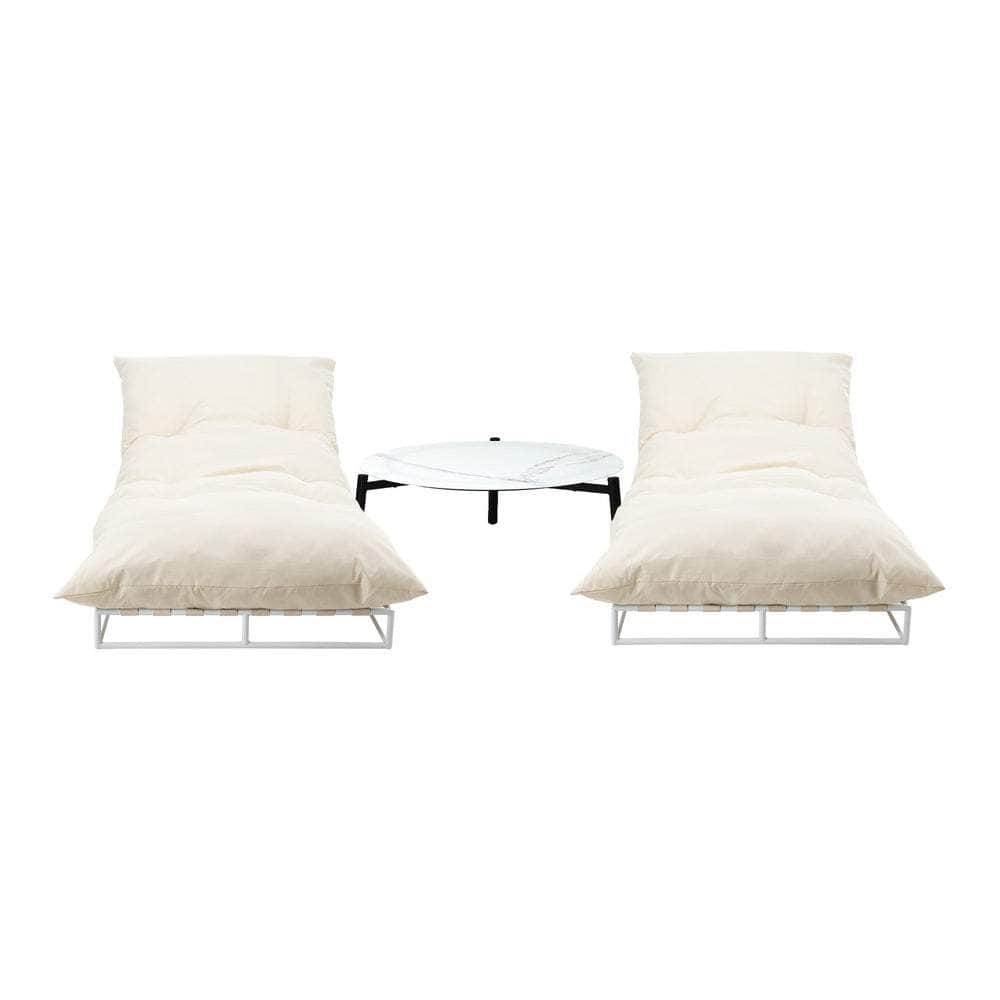 2PCS Sun Lounger Set with Table Outdoor Patio Furniture in Beige for Garden