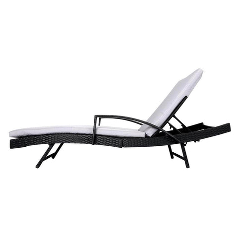 2PCS Sun Lounger Wicker Lounge Grey
