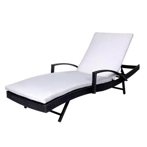 2PCS Sun Lounger Wicker Lounge Grey