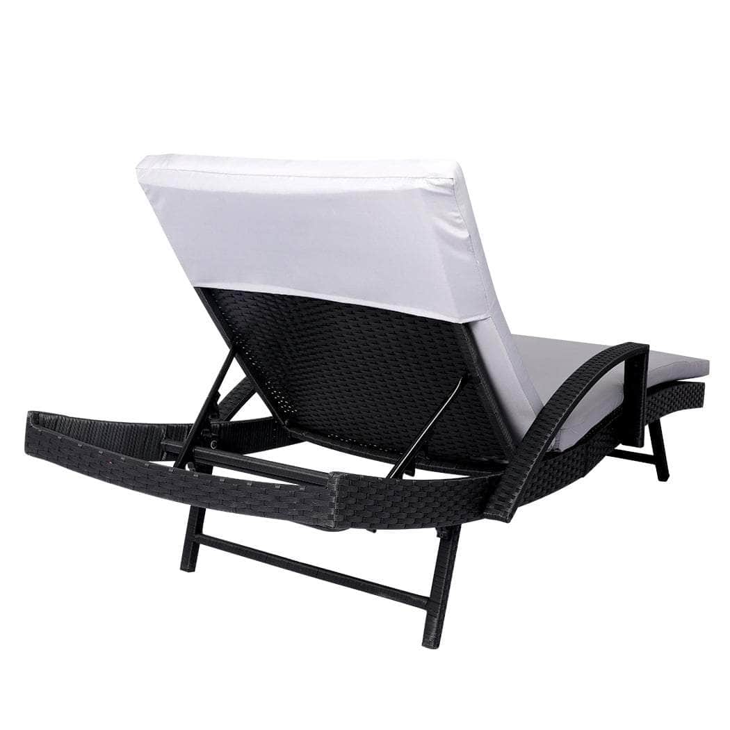 2PCS Sun Lounger Wicker Lounge Grey