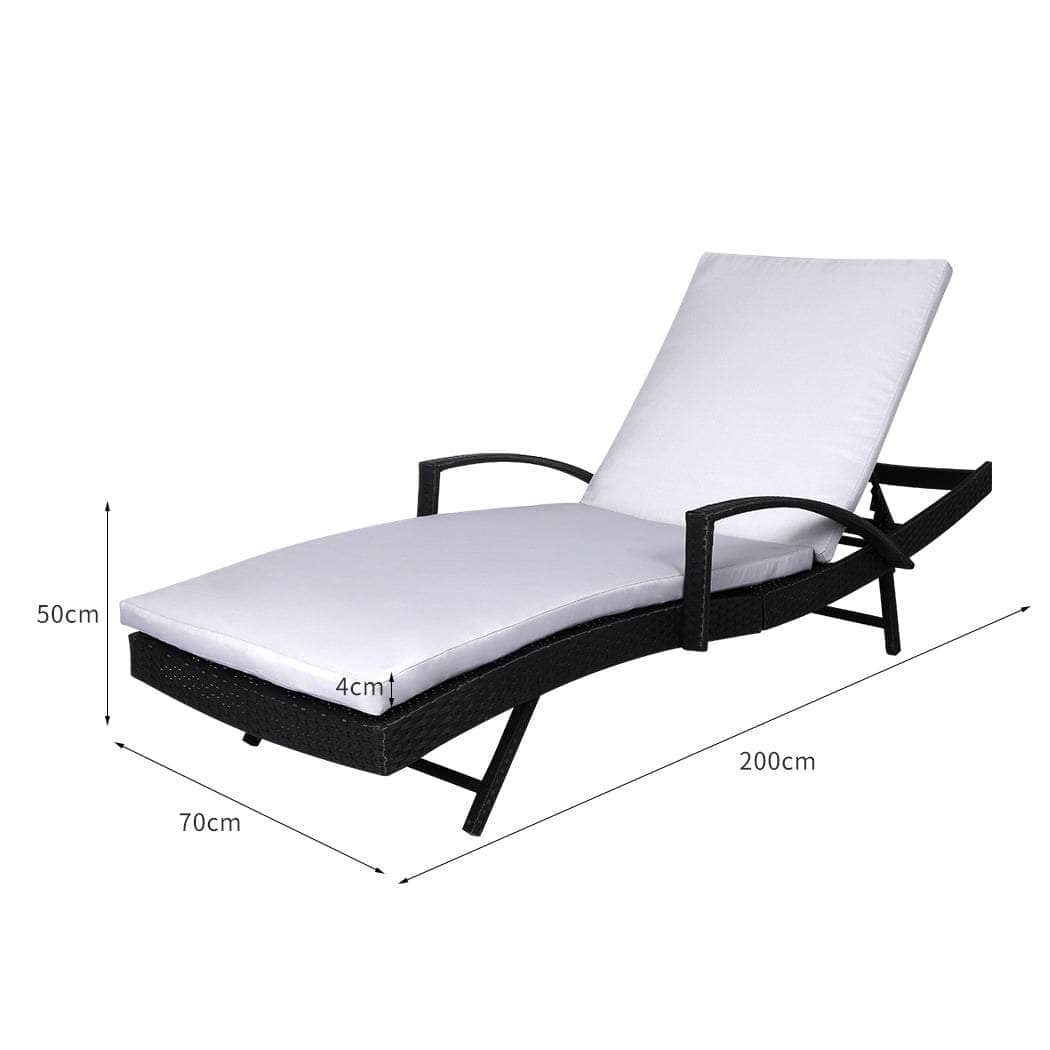 2PCS Sun Lounger Wicker Lounge Grey
