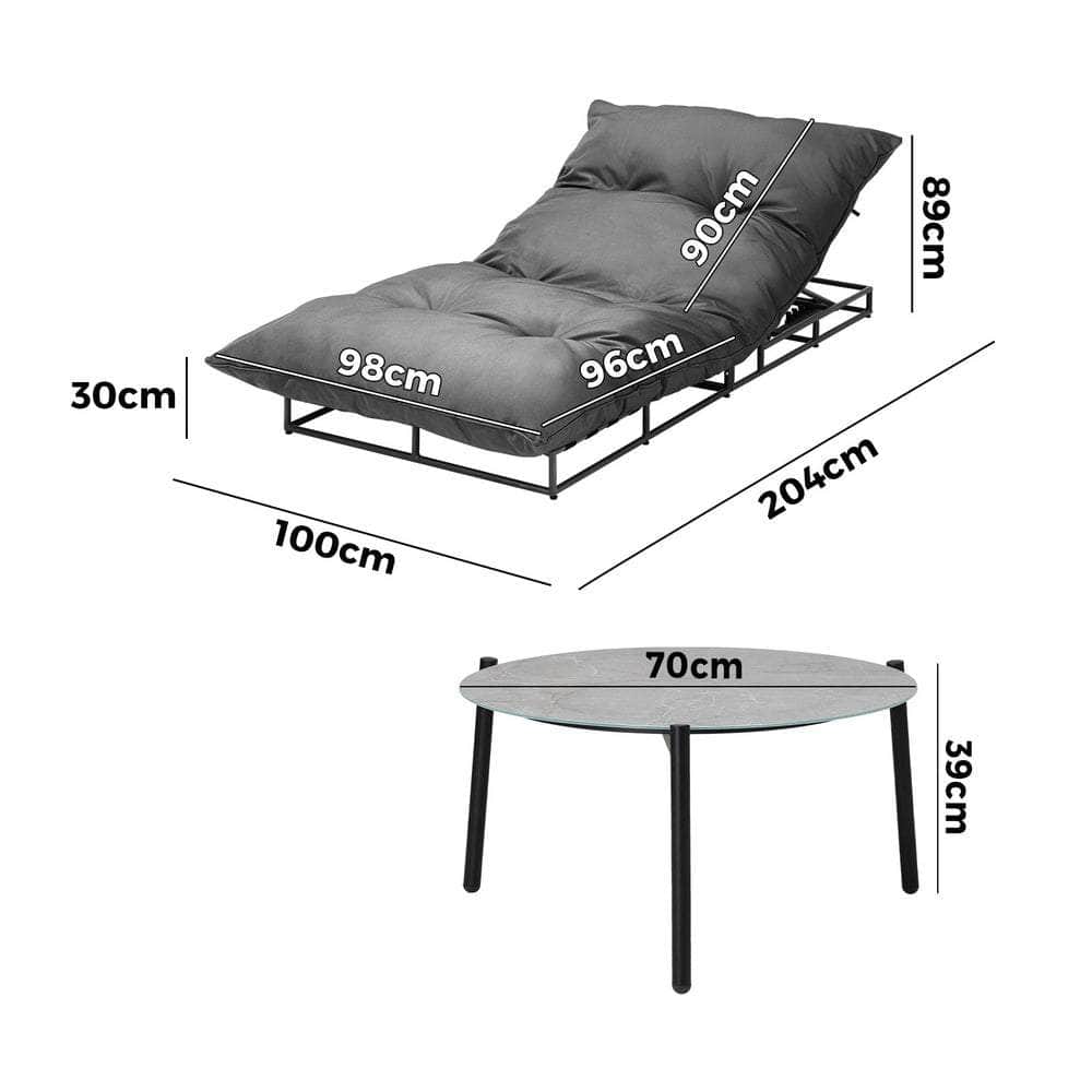 2PCS Sun Lounger with Table Outdoor Patio Set Grey