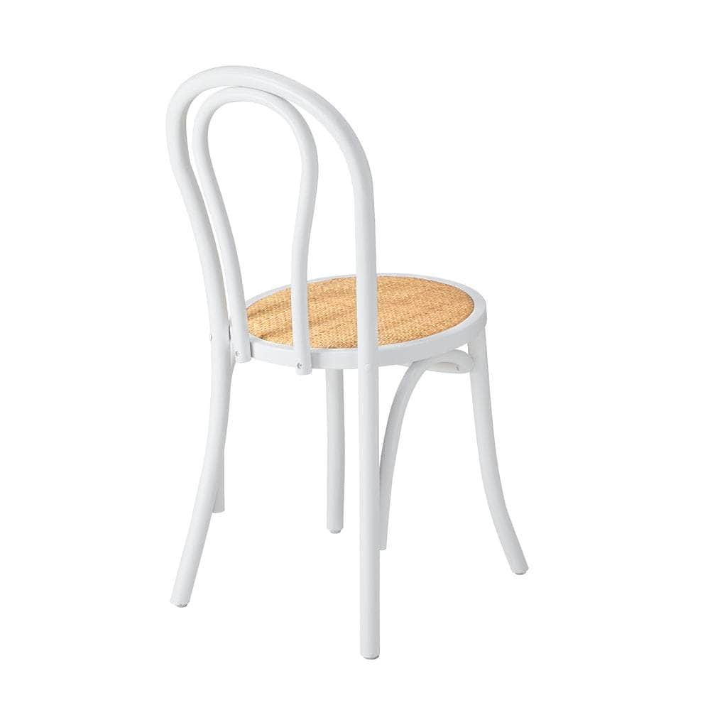 2PCS Wooden Dining Chair Ratan Seat White