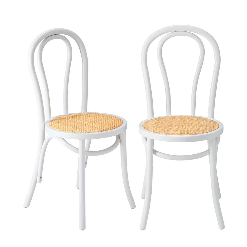 2PCS Wooden Dining Chair Ratan Seat White